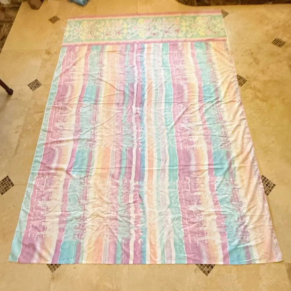 Mary McFadden Martex Pastel Abstract Flat Sheet Twin Windrifts ? Teal Yellw Pink